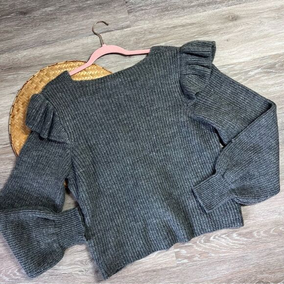 Anthropologie daily practice gray ruffled knit sweater women’s size‎ L - Picture 7 of 8